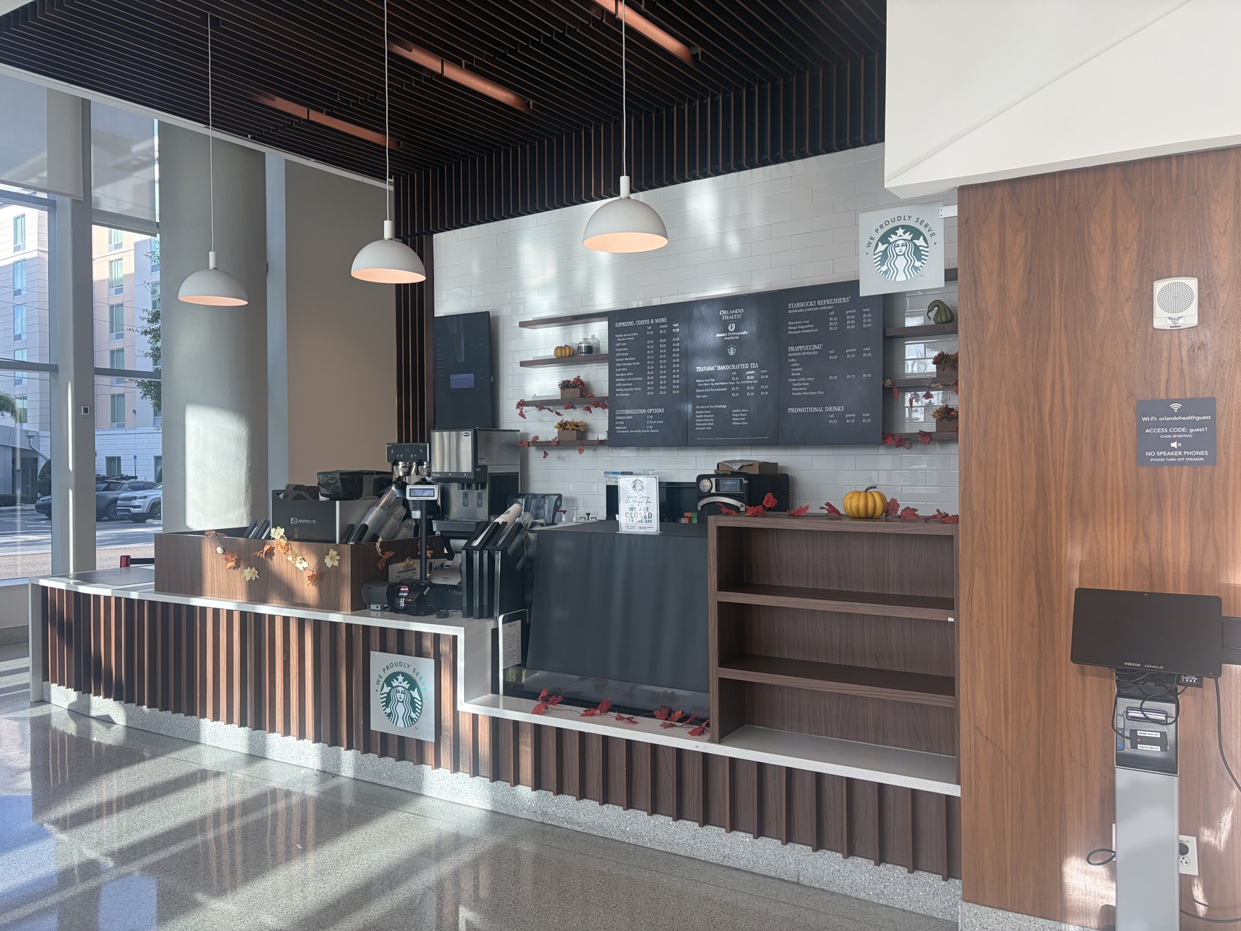 On-site Starbucks counter and cafeteria